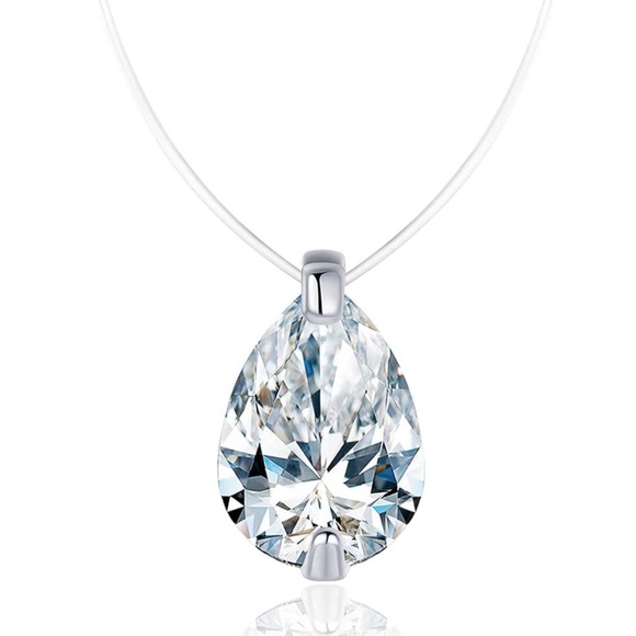 Wiianjo Jewelry - WIIANJO Teardrop 925 Silver CZ Floating Pendant Necklace 16 Inch Invisible Chain